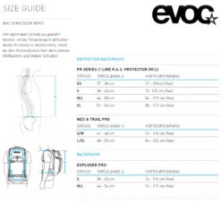 Evoc FR Trail Pro 16 Protektorenrucksack Fahrradrucksack Trinkrucksack 13 Evoc FR Trail Pro 16 Protektorenrucksack Fahrradrucksack Trinkrucksack -Vaude Boutiquen Evoc Groessentabelle