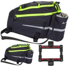 Vaude Silkroad L Black Bright Green Mit Klickfix Uniklip Halter Fahrradtasche Gepäckträgertasche